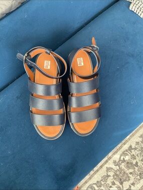 Fitflop  Navy Leather Strappy Sandals